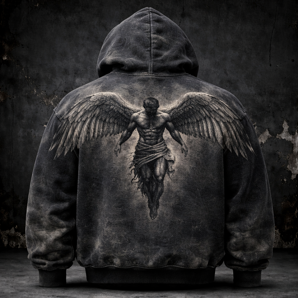 Hoodie oversize noir ange déchu
